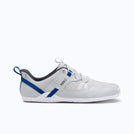 Xero Shoes Prio Coast Men Shoe in Light Gray with Blue Strap Wrapping Around the Heel and Side,Toe Facing Right