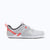 Xero Shoes Prio Coast Women Shoe in Light Gray with Red Strap that Loop Across the Side, Toe Facing Right
