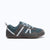Xero Shoes Prio Men Shoe in Gray and Slate Blue Mesh with Gray and White Strap Wrapping Around the Heel and Side.Toe Facing Right